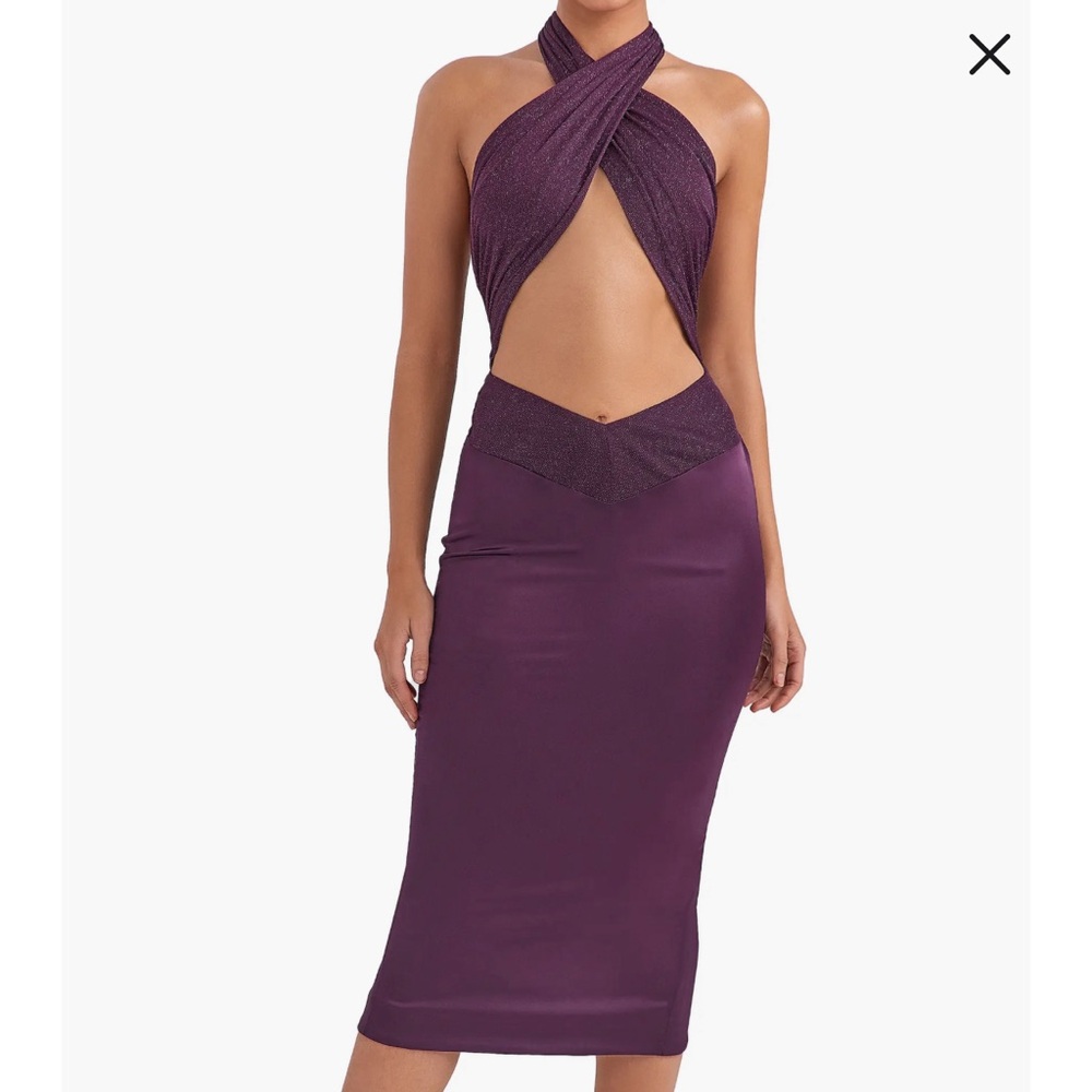 Peekaboo Glitter Mesh & Satin Halter Neck Body-Con Dress
